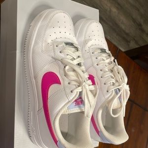Nike Air Force 1 white with pink swoosh size 7.5